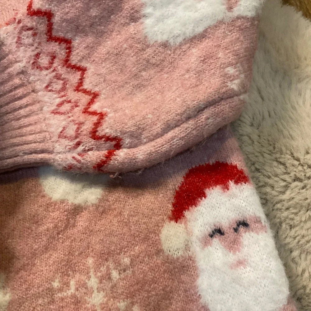 Dunes Stores Sweater Santa Pink‎ Size 7-8 Winter Soft Cozy Kids